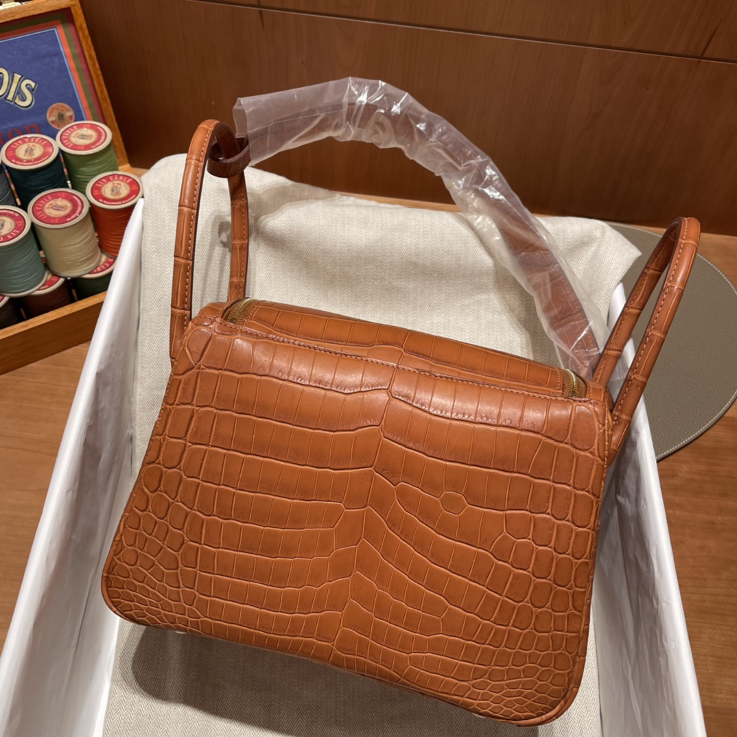 에르메스 린디백26 골드브라운 금장 악어가죽